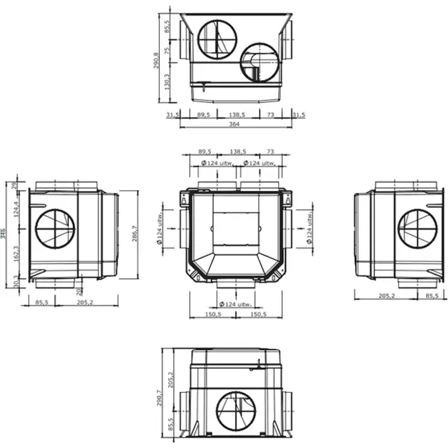Itho Daalderop CVE-S ECO Package SE 325 m³/h + Feuchtigkeitssensor + RFT-N Auto control + 4 Ventile - Eurostecker