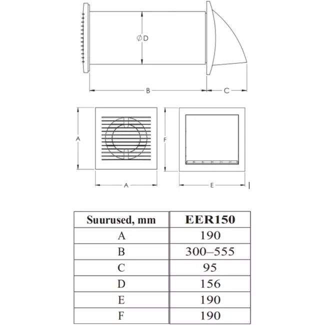 Europlast dezentrales WRG-Gerät 150 mm mit Schalter