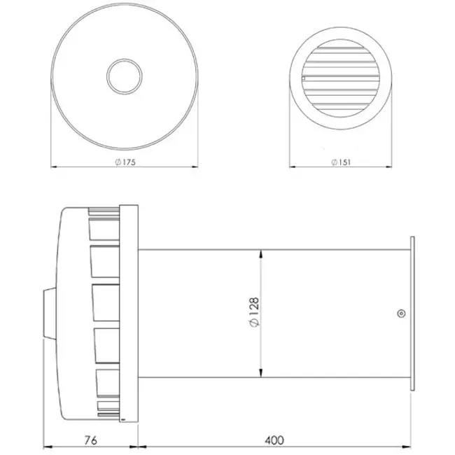 Isolierte Wanddurchführung für natürliche Belüftung Durchmesser 125 mm - SPK2-125