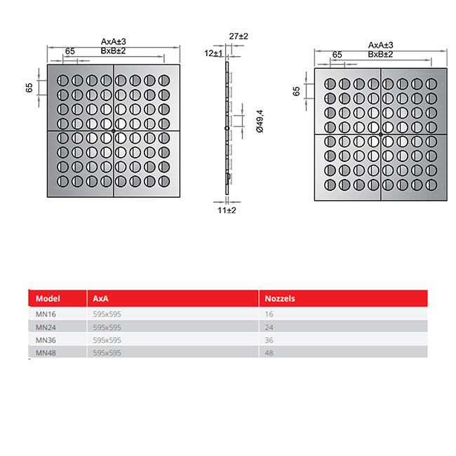 Multidüsen-Deckenauslass 596x596 mm - MN16 RAL9016