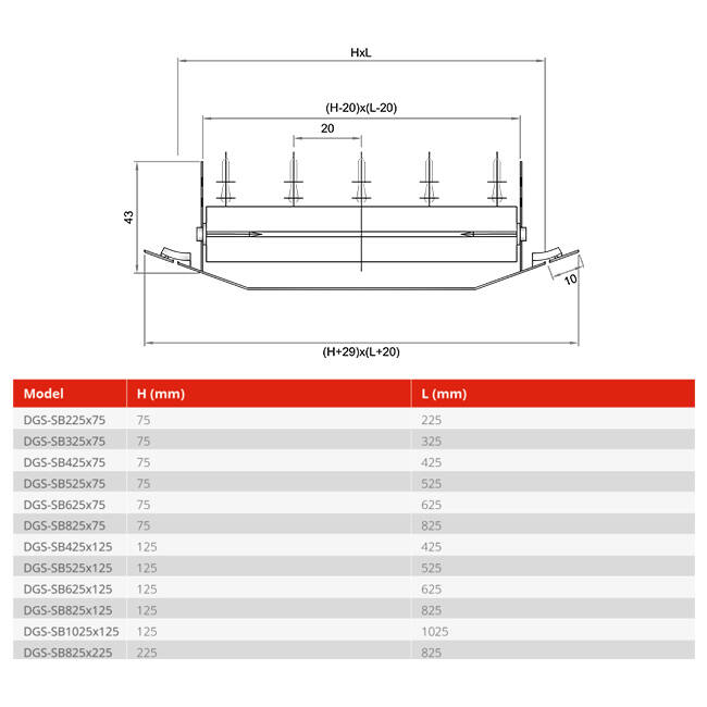 Rohrgitter einzeln verstellbar 225x75 mm für Wickelfalzrohre 160 bis 400 mm - DGS-SB225x75