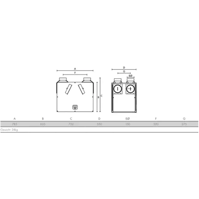 Vent-Axia Sentinel Kinetic B Plus - Rechts - 390m³/h 150Pa