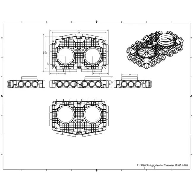 Vent-Axia Uniflexplus Unterverteiler mit seitlichem Anschluss 18 x Ø69mm mit Ø160mm Tülle
