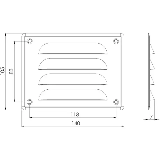 Lüftungsgitter Metall 140x105 mm schwarz - MR14105M - RAL9005