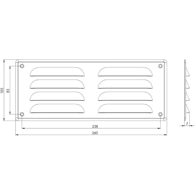 Lüftungsgitter Metall 260x105 mm schwarz - MR26105M - RAL9005