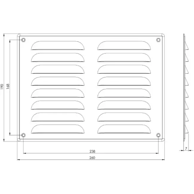 Lüftungsgitter Metall 260x190 mm schwarz - MR2619M - RAL9005