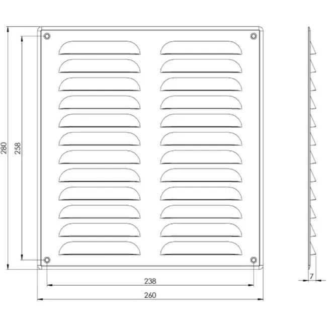 Lüftungsgitter Metall 260x280 mm schwarz - MR2628M - RAL9005