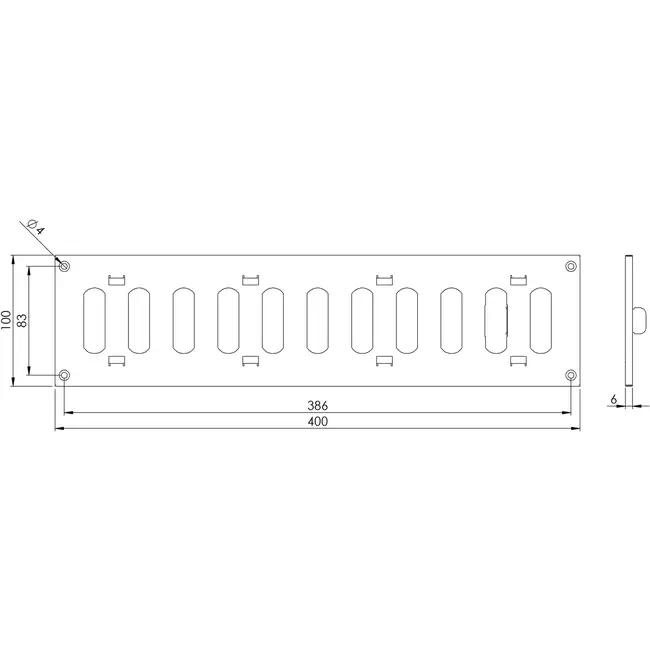 Spaltgitter rechteckig Metall mit beweglichen Lamellen 400x100 MR4010R - RAL9016