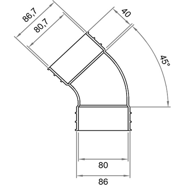 Wavin Ventiza Bogen 45 Grad PVC oval 195x80 mm vertikal M/M