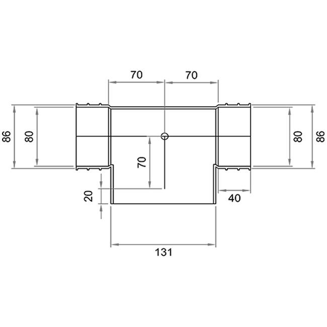 Wavin Ventiza T-Stück PVC oval 195x80x50 mm mit Durchmesser 125 mm M/M/M