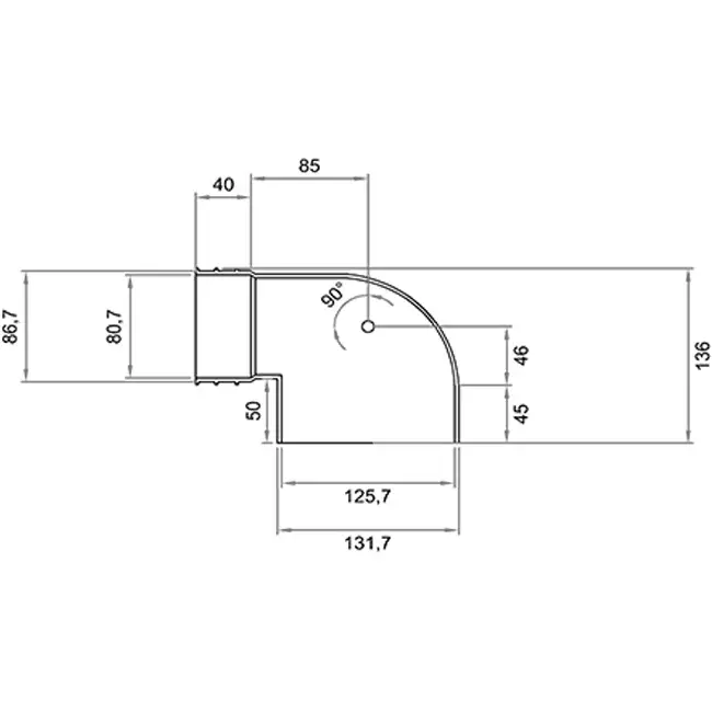 Wavin Ventiza Endstück 90 Grad PVC rund 125x80x50 mm M/M