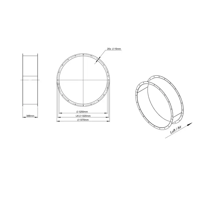 Anschlussstück für Axialventilator - Edelstahl 1250 02