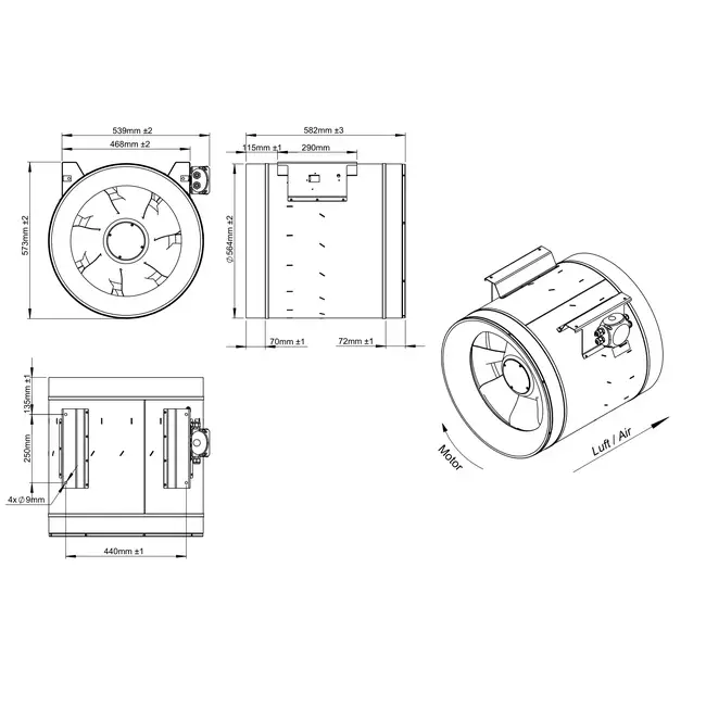 Rohrventilator 560 mm gemischter Durchfluss ETALINE - EL 560 EC K01