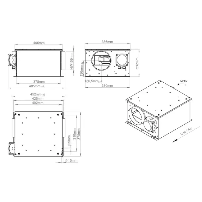 Isolierter Rohrventilator 160 mm - ISORX 160 EC K 01