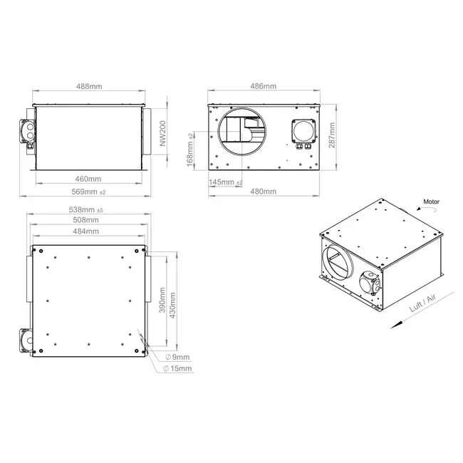 Isolierter Rohrventilator 200 mm - ISORX 200 EC K 01