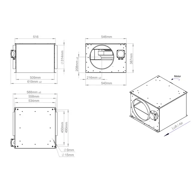 Rohrventilator 315 mm isoliert - ISORX 315 EC K 01