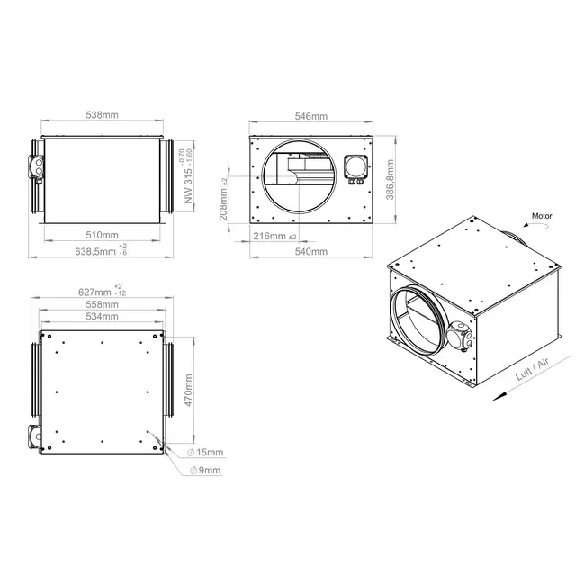 Rohrventilator 315 mm isoliert - ISOR 315 EC K 01