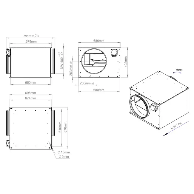 Rohrventilator 400mm isoliert - ISOR 400 EC K 01