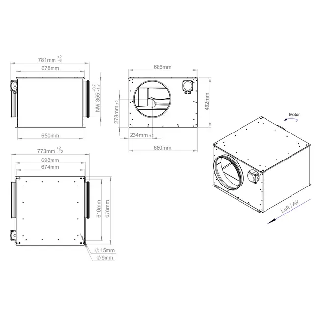 Isolierter Rohrventilator 355 mm - ISOR 355 EC K 01