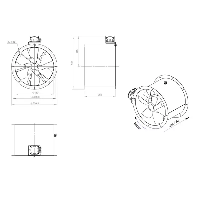 Axialer Kanalventilator 450 mm - AL 450 D4 01 CFG