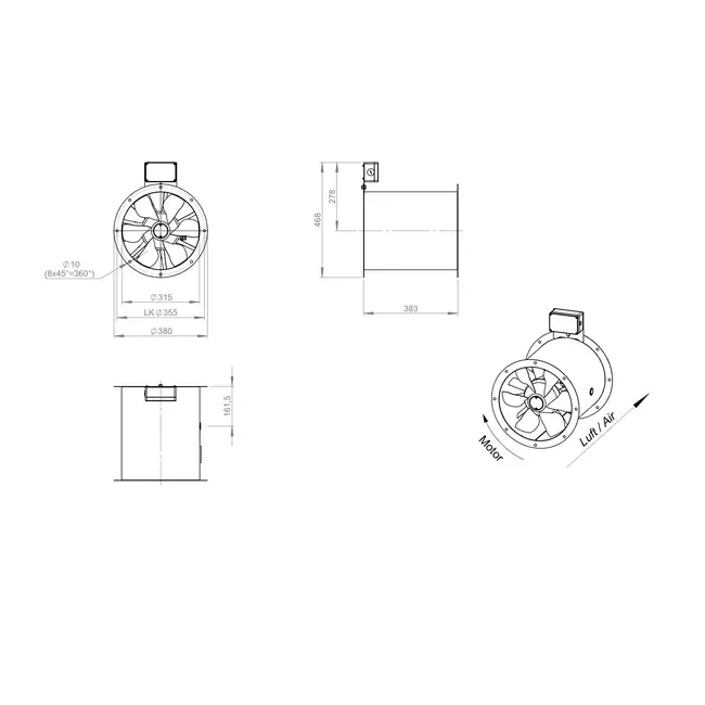 Axialer 315-mm-Rauchgasventilator F300- AL 315 D2 F3 01 CFG