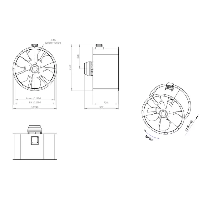 Axialer 1120-mm-Rauchgasventilator F300- AL 1120 D6 F3 03 CFG