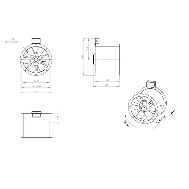 Axialer 400-mm-Rauchgasventilator F300- AL 400 D2 F3 01 CFG