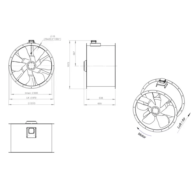Axialer 900-mm-Rauchgasventilator F300- AL 900 D6 F3 01 CFG