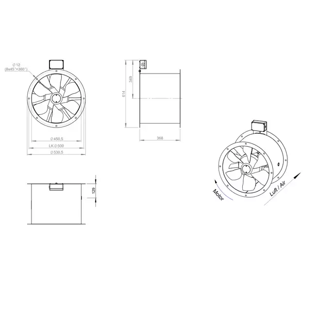 Axialer 450-mm-Rauchgasventilator F300- AL 450 D4 F3 01 CFG
