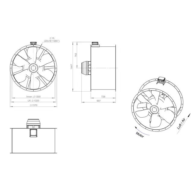 Axial 1250 mm Kanalventilator Abgas F300- AL 1250 D6 F3 02 CFG