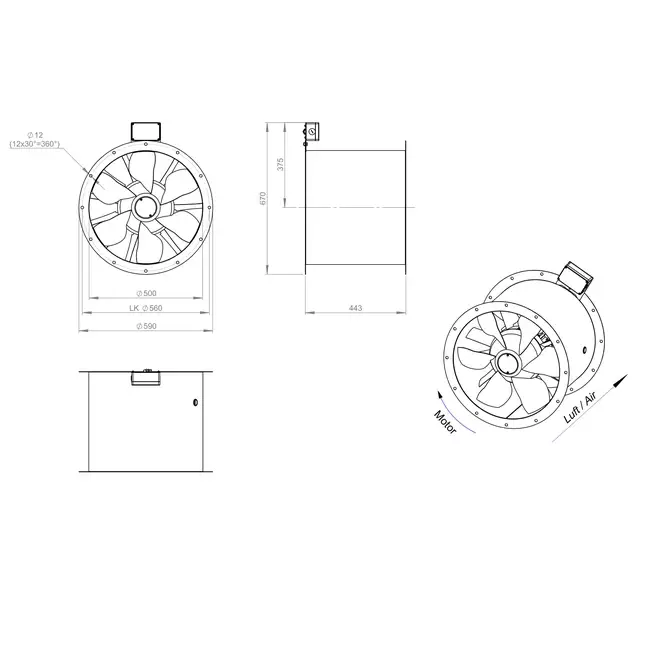 Axialer 500-mm-Rauchgasventilator F300- AL 500 D4 F3 01 CFG