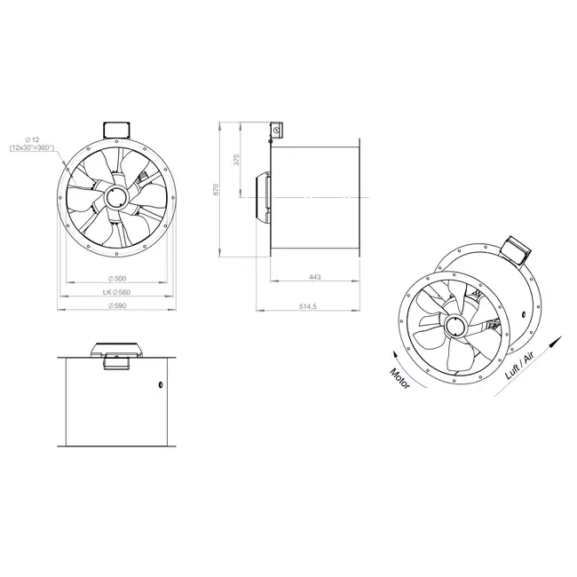 Axialer 500-mm-Rauchgasventilator F300- AL 500 D2 F3 01 CFG