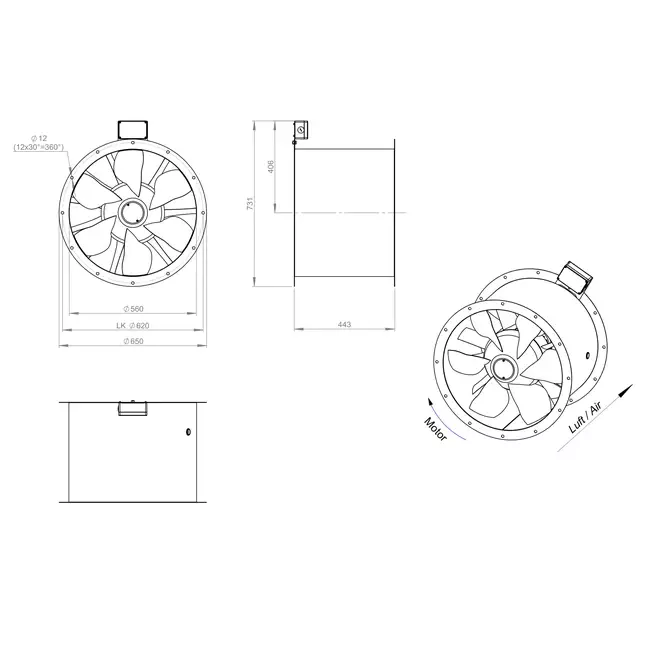 Axialer 560-mm-Rauchgasventilator F300- AL 560 D4 F3 01 CFG