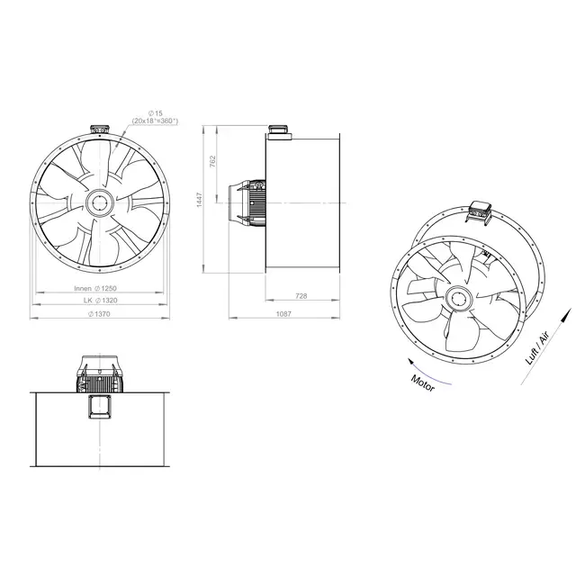 Axial 1250 mm Kanalventilator Abgas F300- AL 1250 D6 F3 04 CFG