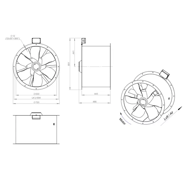 Axialer 630-mm-Rauchgasventilator F300- AL 630 D6 F3 01 CFG