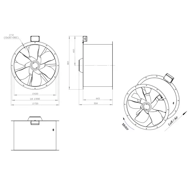 Axialer 630-mm-Rauchgasventilator F300- AL 630 D4 F3 01 CFG
