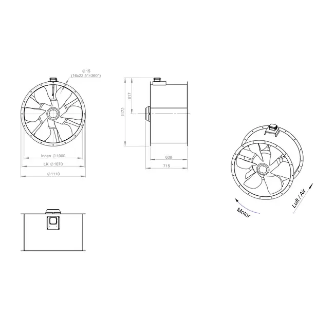 Axialer 1000-mm-Kanalventilator F300- AL 1000 D6 F3 02 CFG