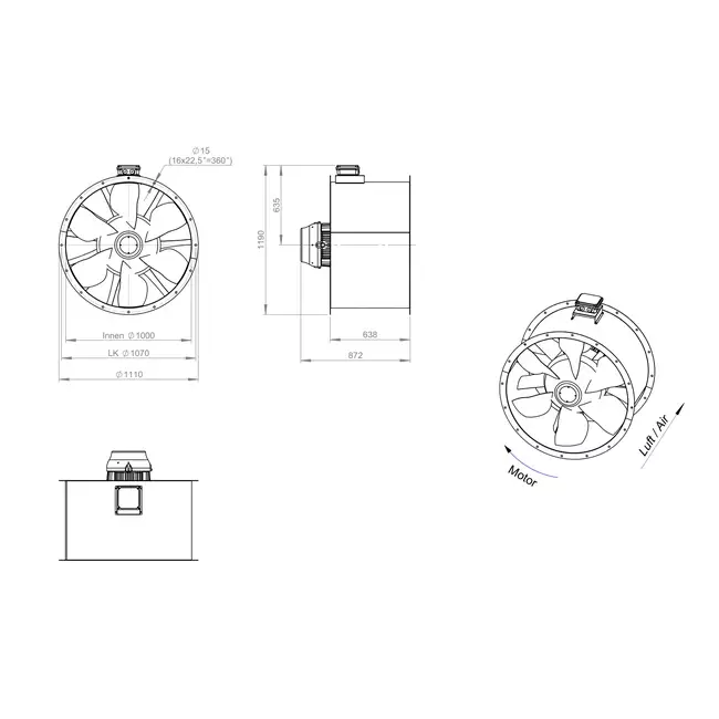 Axialer 1000-mm-Kanalventilator F300- AL 1000 D4 F3 04 CFG