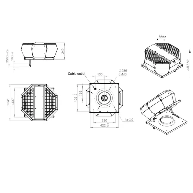 Dachventilator mit vertikaler Konstantdruckregelung – DVA 280 EC O CRK 01