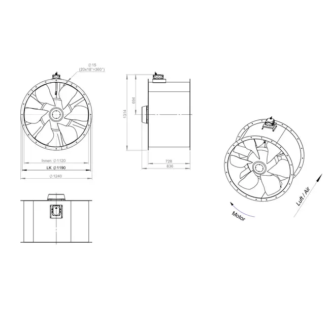 Axialer Kanalventilator 1120 mm - AL 1120 D6 02 CFG