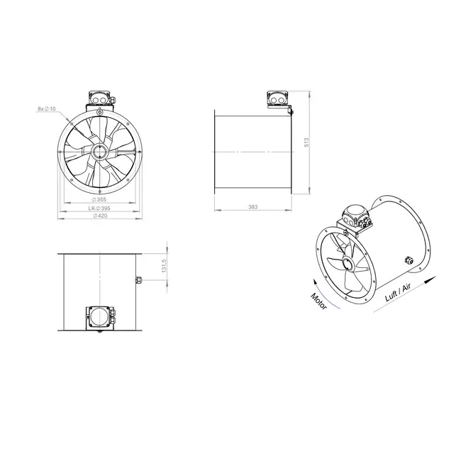 Axialer 355 mm Kanalventilator - AL 355 D42U 02 CFG
