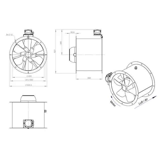 Axialer Kanalventilator 450 mm - AL 450 D42U 01 CFG