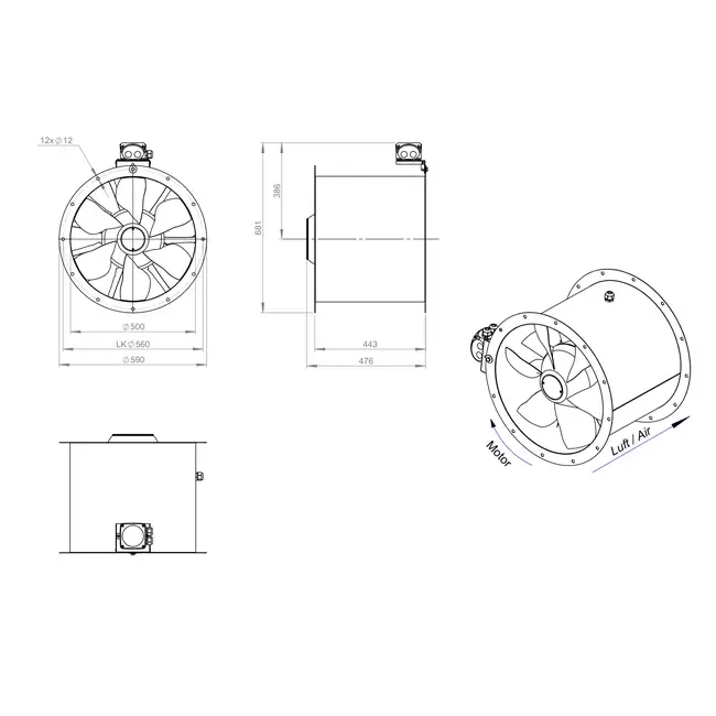 Axialer 500-mm-Kanalventilator - AL 500 D2 02 CFG