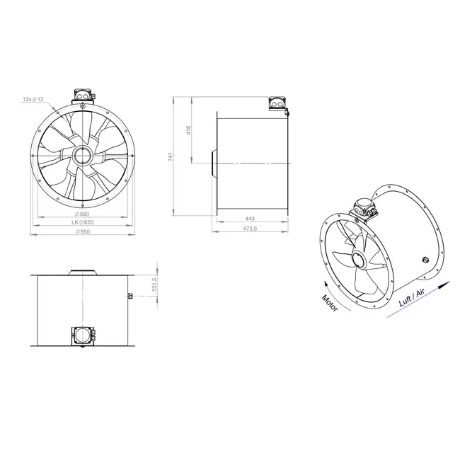 Axiallüfter 560 mm - AL 560 D84U 01 CFG