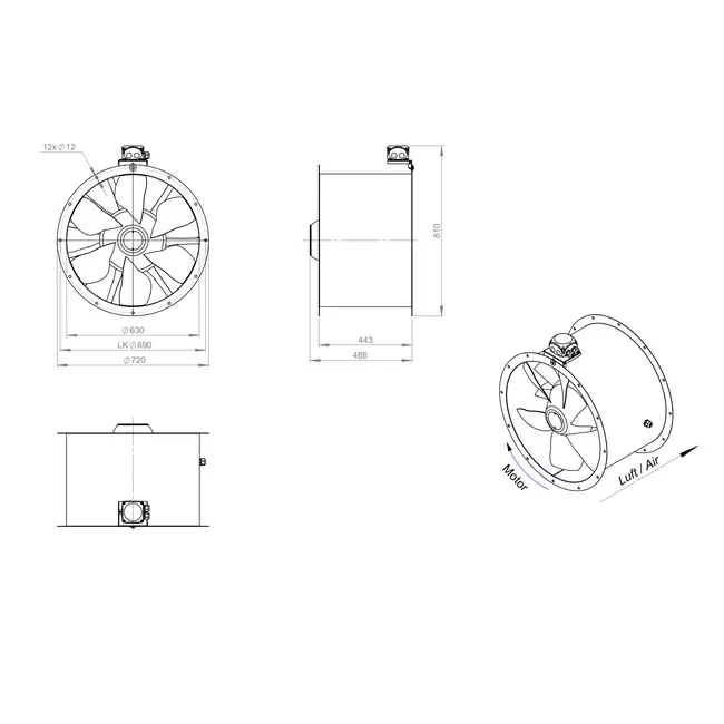 Axialer Kanalventilator 630 mm - AL 630 D4 03 CFG