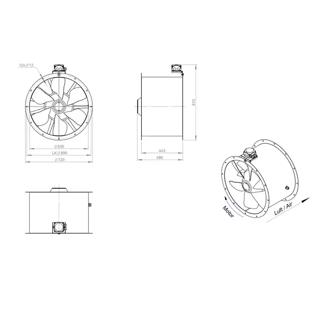 Axialer Kanalventilator 630 mm - AL 630 D84U 02 CFG