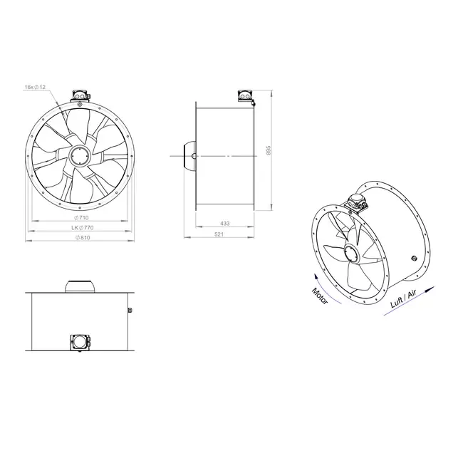 Axialer Kanalventilator 710 mm - AL 710 D84U 02 CFG