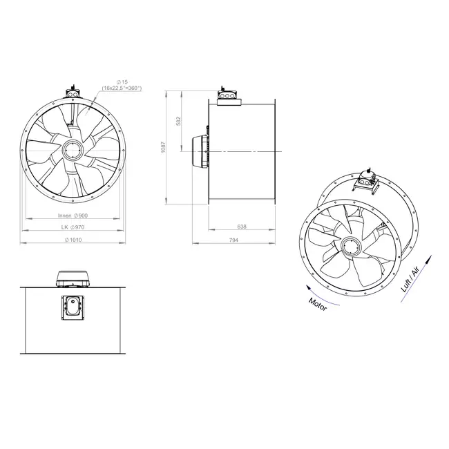 Axialer Kanalventilator 900 mm - AL 900 D4 03 CFG