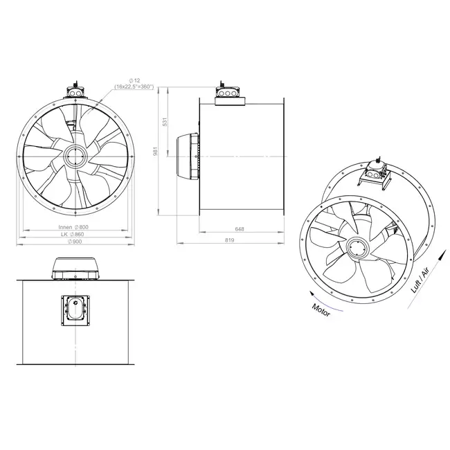 Axialer 800-mm-Kanalventilator - AL 800 D4 06 CFG
