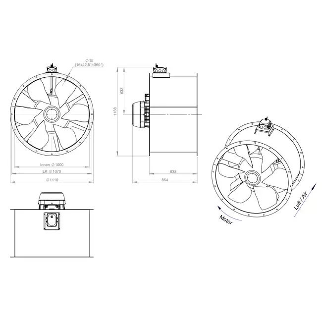 Axiallüfter 1000 mm - AL 1000 D4 03 CFG